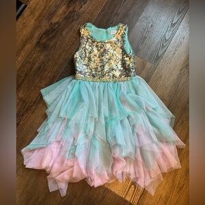 Turquoise sequin and tulle fancy dress girls size 5